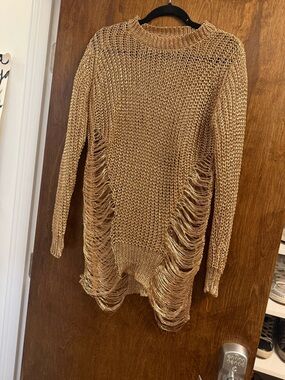 Thirty Six Point Five Distressed Metallic Knit Sweater / Swim coverup – Gold ✨